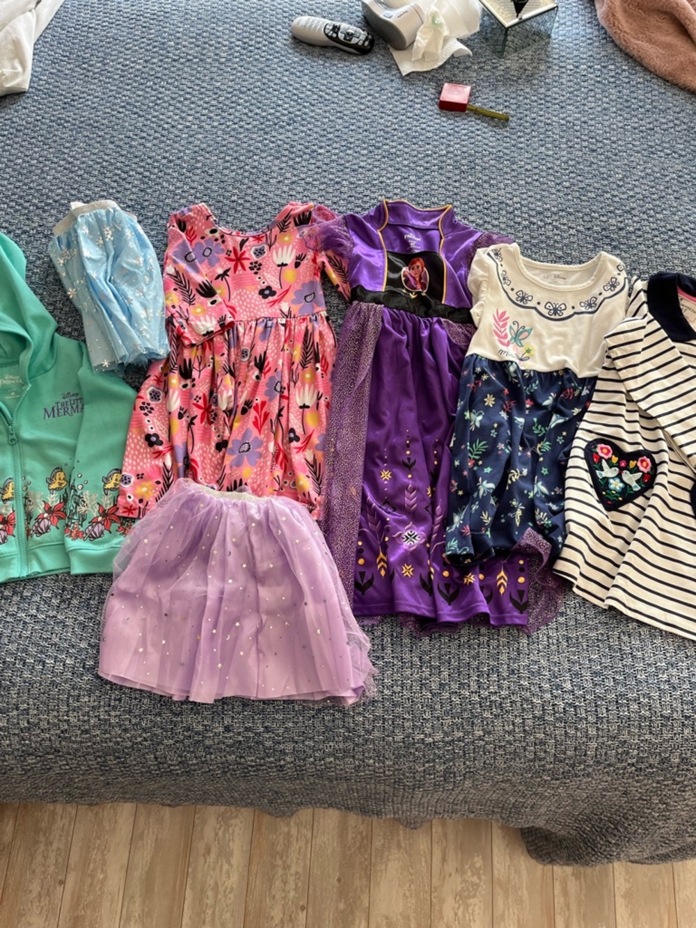 7 Piece BUNDLE 4-T Purple Anna Dress, Little Mermaid hoodie, Mirabel dress - Picture 3 of 11
